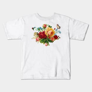 Romantic Rose Bouquet & Butterflies Kids T-Shirt